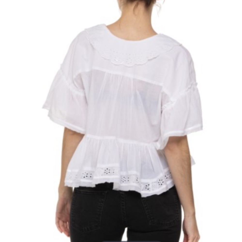 Free People White Bell Sleeve Peplum Blouse